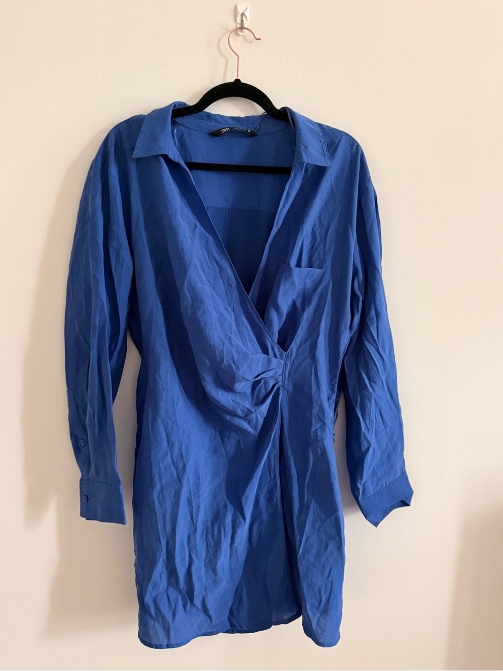 Zara Cobalt Blue Mini Twist-Detail Shirt Dress